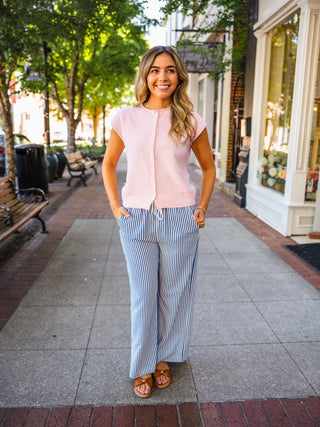 Navy & Off-White Stripe Wide Leg Pants