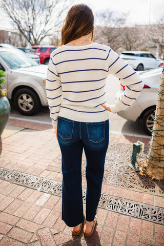 White & navy tie front cardigan