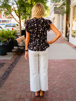Floral print ruffle sleeve blouse