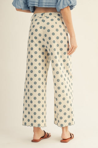 Polka dot scallop trim pants