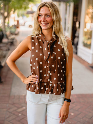 Entro Sleeveless polka dot tie front blouse