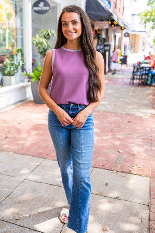 Mauve sleeveless knit top