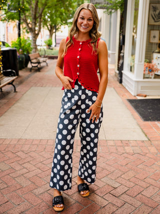 Red scallop trim sleeveless top
