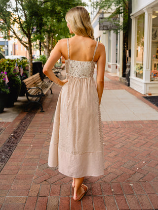 Stripe spaghetti strap midi dress