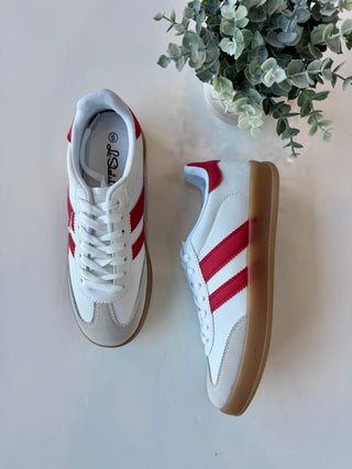 White & Red Double Stripe Sneaker