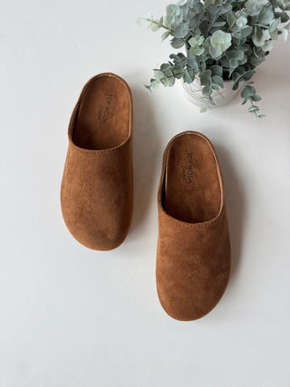 Faux suede slip on mule