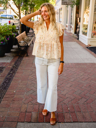 Floral print ruffle sleeve blouse