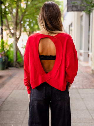 Crescent cotton open back long sleeve tee