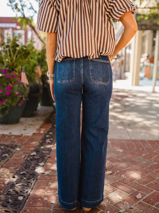 Dark wash mid rise wide leg jeans