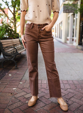 Brown HR straight leg ankle jeans