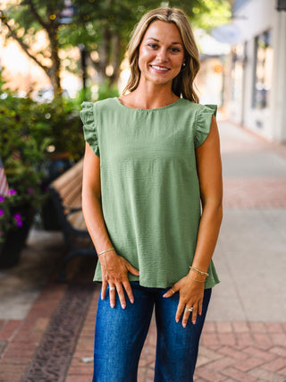 Light olive ruffle sleeve blouse