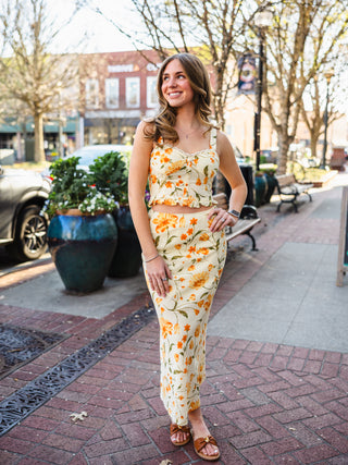 Butter yellow floral print skirt
