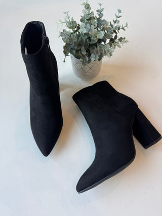 Faux suede ankle bootie