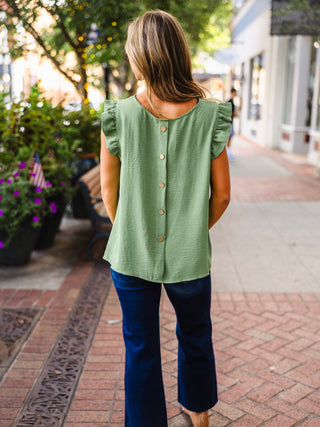 Light olive ruffle sleeve blouse
