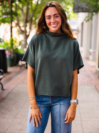 Olive mock neck SS top