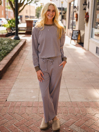 Truffle & white casual stripe LS top