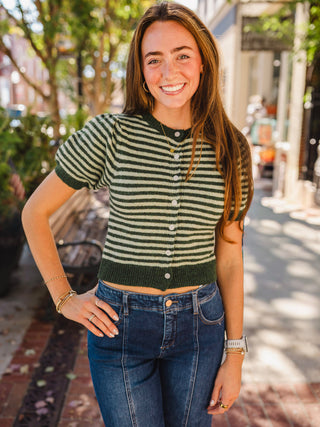 Green stripe button down cardigan