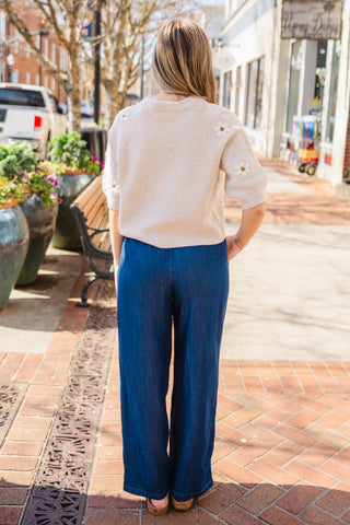 Dark blue drawstring denim pants