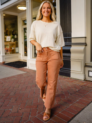 Cream raw edge light weight sweater