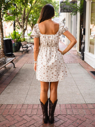 Oatmeal floral puff sleeve dress