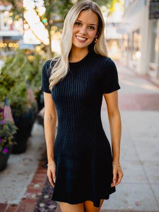 Black short sleeve sweater dress