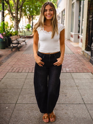White & red mini dot lace trim top