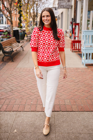 Red checkered heart sweater