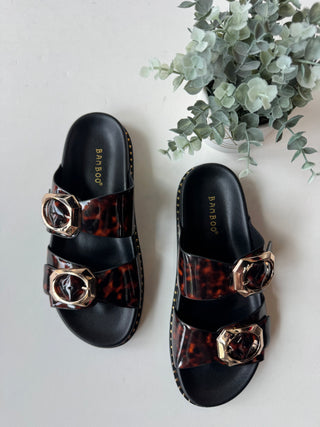 Tortoise double buckle slip on sandal