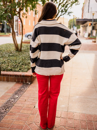 Charcoal stripe half zip sweater