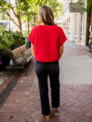 Red waffle texture cardigan