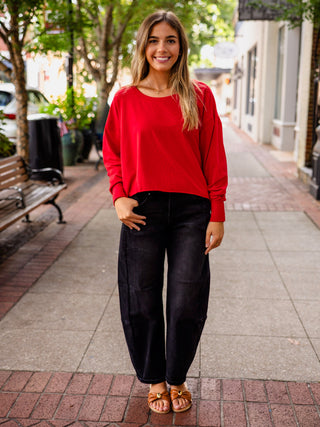 Crescent cotton open back long sleeve tee