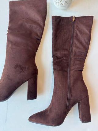 Brown faux suede boots
