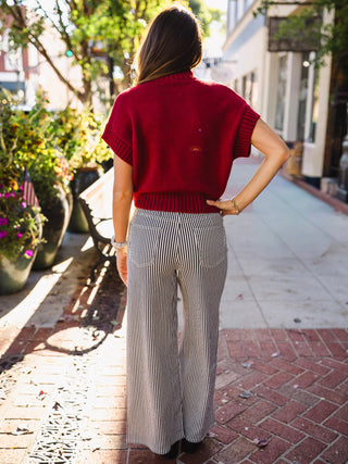 Black and white striped wide leg jeans
