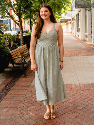 Stripe spaghetti strap midi dress