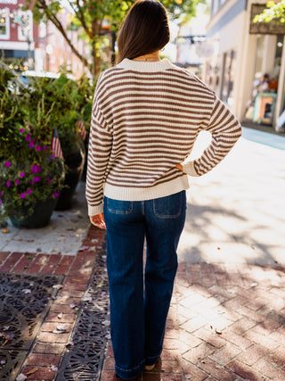 Mocha striped half zip pullover