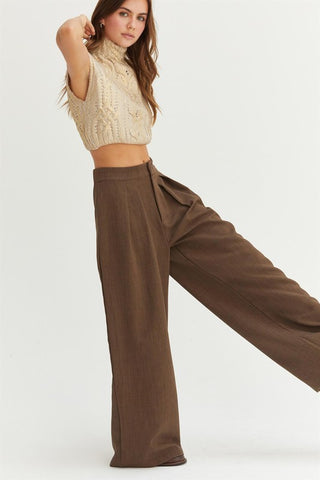 Brown wide leg pleated trousers
