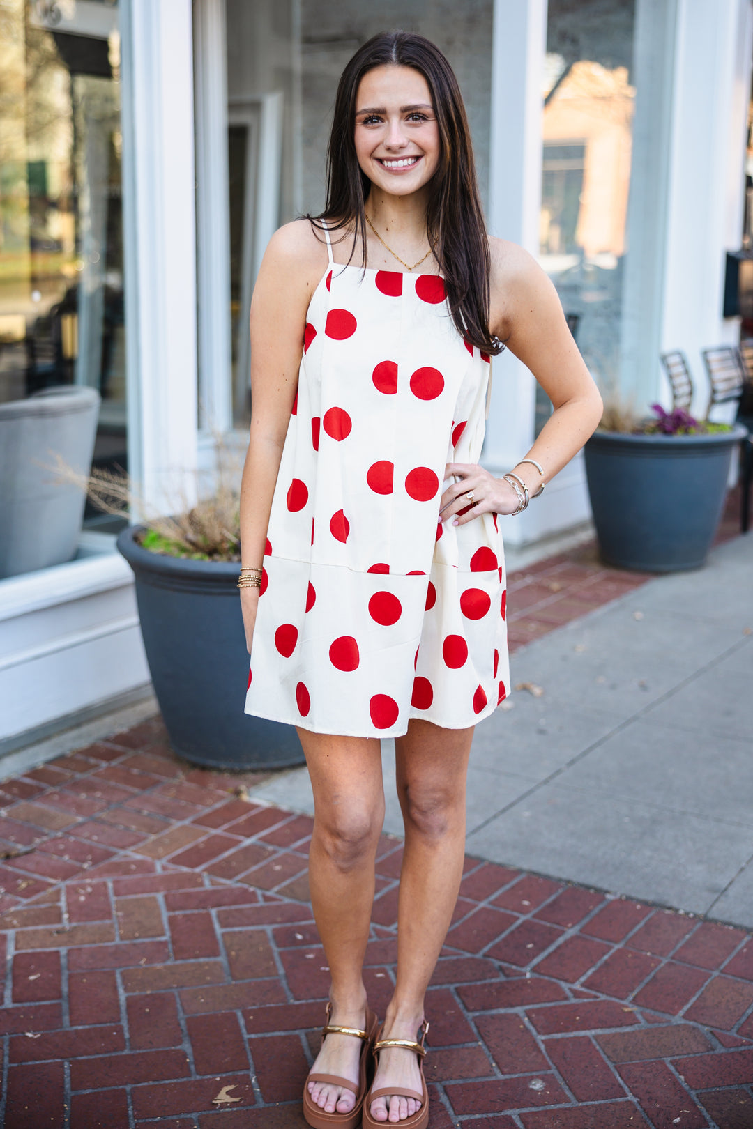 cream red dress Willow Grace Midi Dress