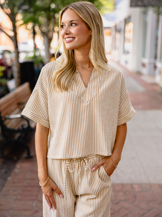 Taupe stripe SS pullover