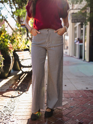 Black and white striped wide leg jeans