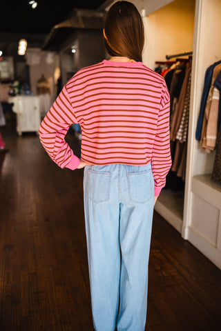 Pink & brown stripe pullover