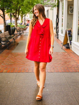 Entro Red ruffle trim dress