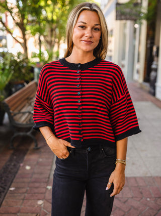 Red & Black Gameday Striped Cardigan