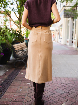 Camel soft stretch corduroy skirt