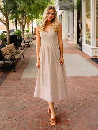 Stripe spaghetti strap midi dress