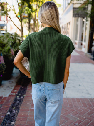 Green drop shoulder pocket sweater