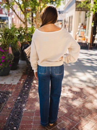 Cream & taupe stripe LS pullover