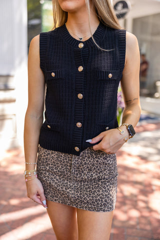 Gold button sleeveless cardigan