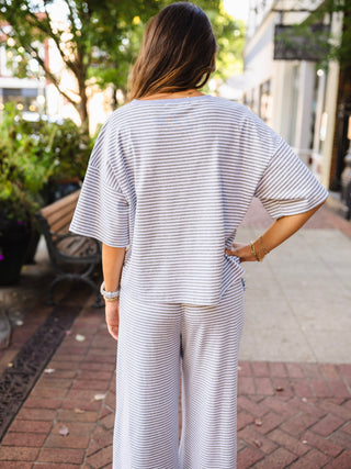 Heather Grey & White Stripe Boxy Top