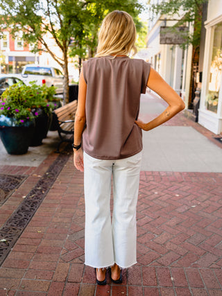 Mocha shoulder folded sleeve top