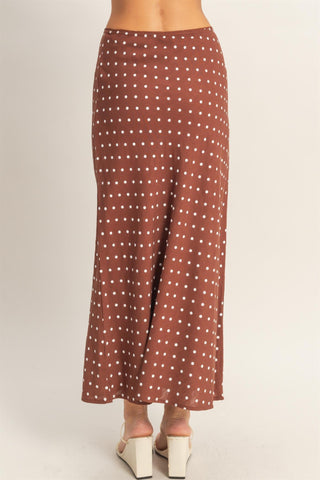 Polka dot linen blend midi skirt